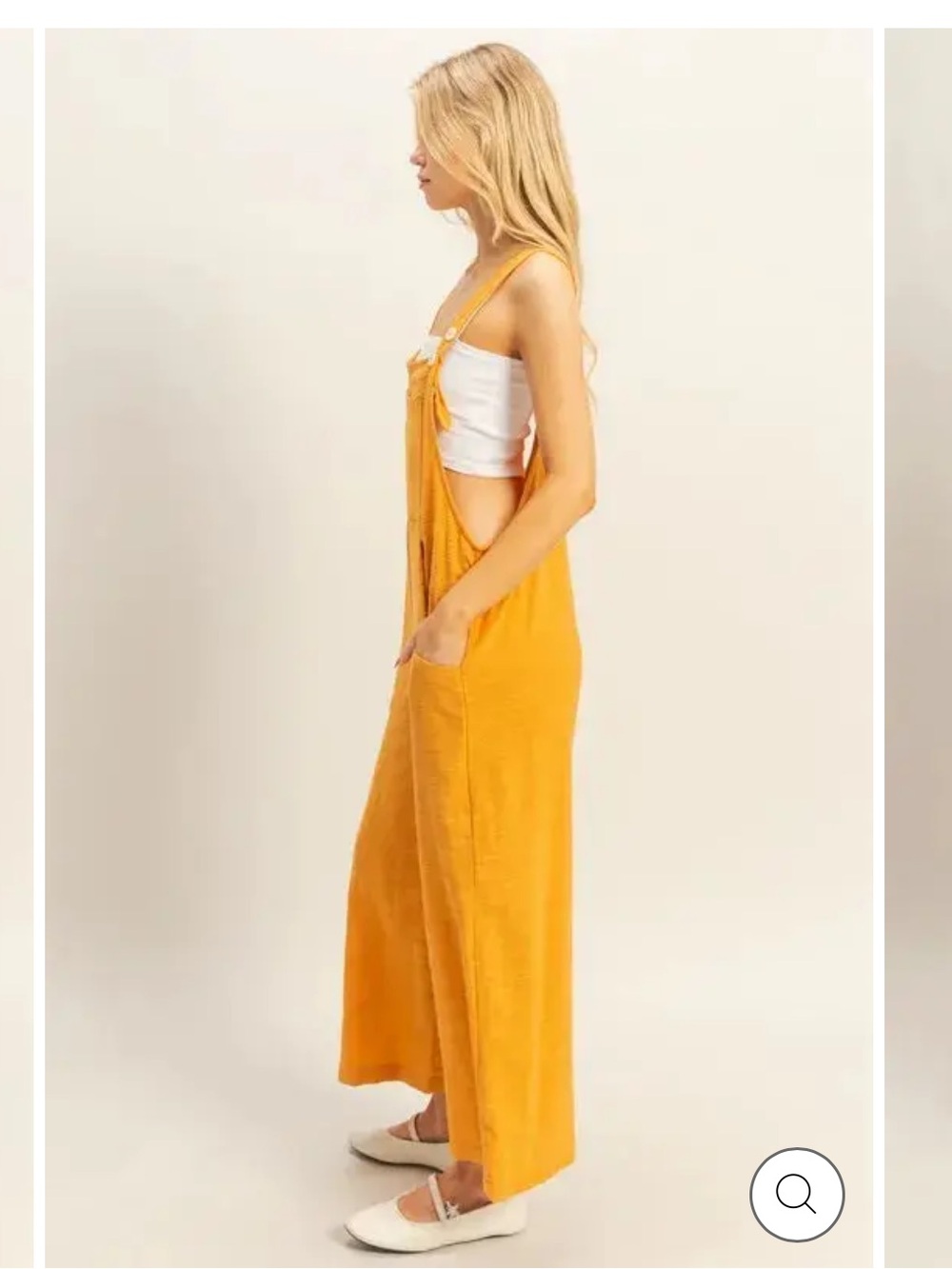 SHEIN Mustard Wide-Leg Linen Blend Overalls Jumpsuit - Picture 3 of 12